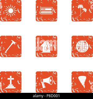 Bury icons set, grunge style Stock Vector