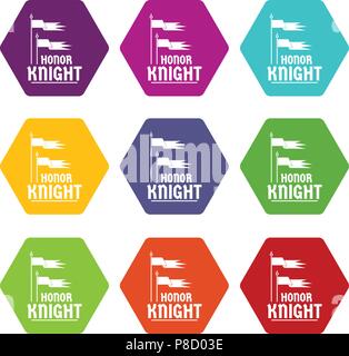 Flag knight icons set 9 vector Stock Vector