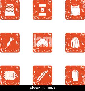 Workpiece icons set, grunge style Stock Vector