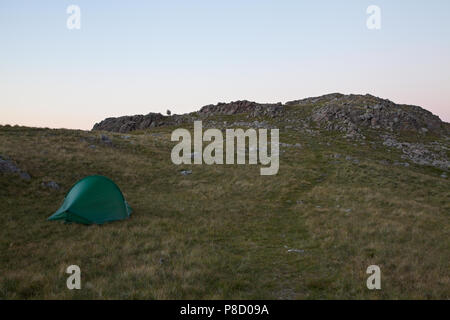 A tent near the summit of Great Knott, in the Langdale Fells of the English Lake District