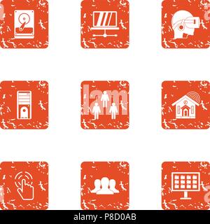 HDD record icons set, grunge style Stock Vector