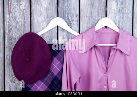 Close up set of purple clothing. Stock Photo