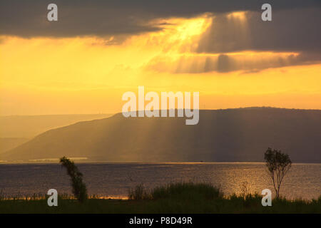 Sea of Galilee sunset, Israel Stock Photo
