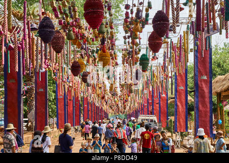 Cambodian New Year decorations at Angkor Wat, Siem Reap, Cambodia Stock Photo