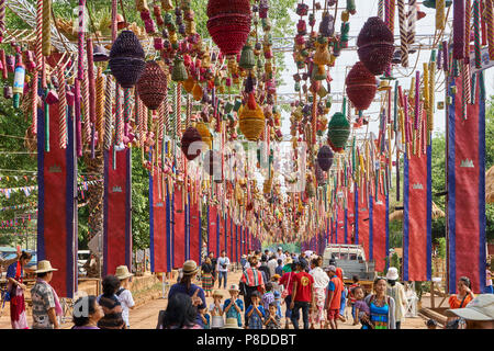 Cambodian New Year decorations at Angkor Wat, Siem Reap, Cambodia Stock Photo