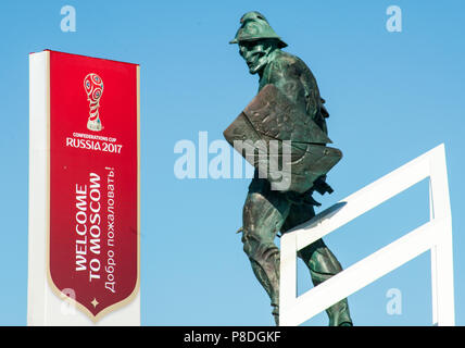 MOSCOW, RUSSIA - June, 18, 2017 The sculpture of the gladiator in the square in front of the Spartak stadium in Moscow, where the matches of the FIFA  Stock Photo