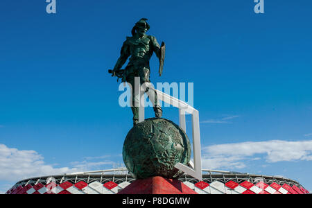 MOSCOW, RUSSIA - June, 18, 2017 The sculpture of the gladiator in the square in front of the Spartak stadium in Moscow, where the matches of the FIFA  Stock Photo