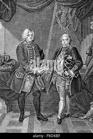 The Fraternization of Kings Frederick I of Prussia and Augustus II of Poland. Museum: PRIVATE COLLECTION. Stock Photo