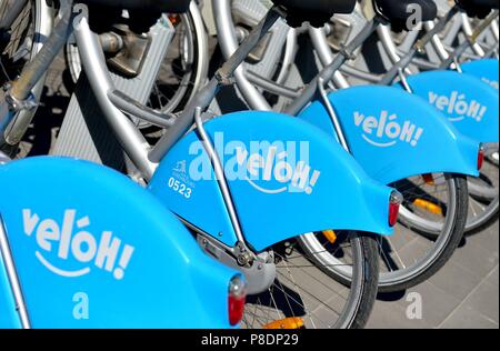 Rental bikes of rental service "Veloh!" at Place de Paris in Luxemburg (Luxemburg), 08 May 2018. | usage worldwide Stock Photo