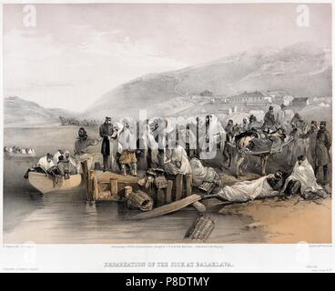 Crimean War, Balaklava: embarkation of the sick. Coloured lithograph by ...