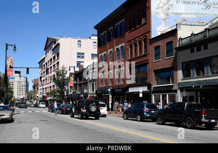 Business and street scene, downtown Portland, Maine, USA Stock Photo