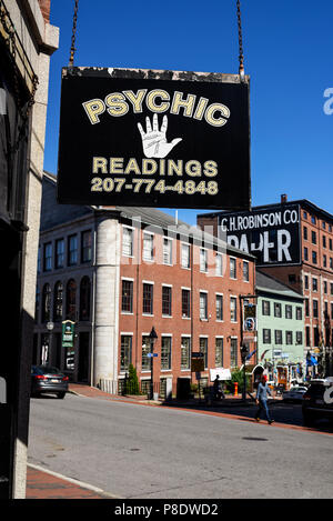 Psychic readings sign and storefront in downtown Portland Maine. Stock Photo