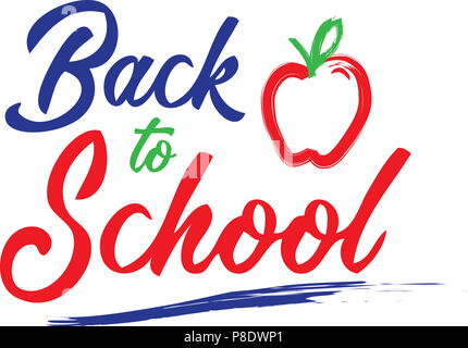Back to School script with red apple Stock Photo