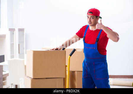 Contractor worker moving boxes during office move Stock Photo