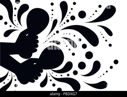 Black silhouette. Vector illustration of hand holds maracas. Pair maracas flat icon. Mexican maraca cartoon style. Vector illustration on white backgr Stock Vector