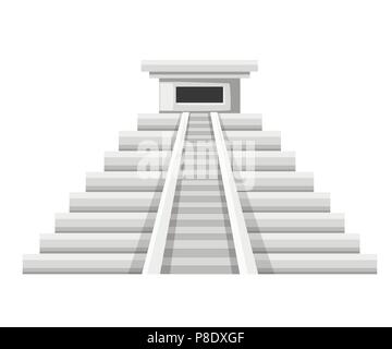 Aztec pyramid icon. Flat vector illustration. Old stone temple.Mexican and Maya culture. Illustration isolated on white background. Stock Vector