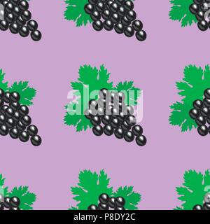 Bunch of grapes. Seamless pattern Violet background Stock Vector