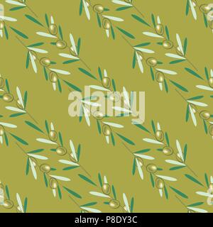 Branches of olive tree. Seamless pattern. Green olive fruit, leaves. Olive background Stock Vector