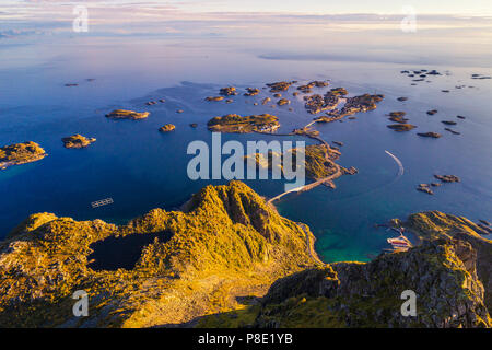 Top of mount Festvagtinden on Lofoten islands in Norway