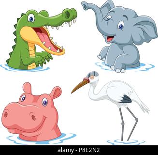 Cartoon safari animal on water Stock Vector