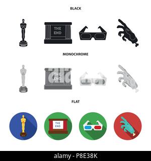 Award Oscar, movie screen, 3D glasses. Films and film set collection icons in black, flat, monochrome style vector symbol stock illustration . Stock Vector