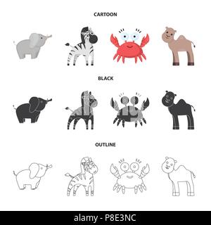 An unrealistic cartoon,black,outline animal icons in set collection for design. Toy animals vector symbol stock  illustration. Stock Vector