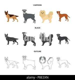 Dog breeds cartoon,black,outline icons in set collection for design.Dog pet vector symbol stock  illustration. Stock Vector