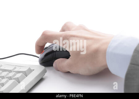 closeup . man working on an old keyboard Stock Photo