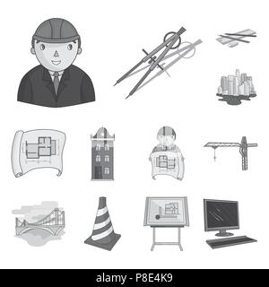 Architecture and construction monochrome icons in set collection for design. Architect and equipment vector symbol stock  illustration. Stock Vector
