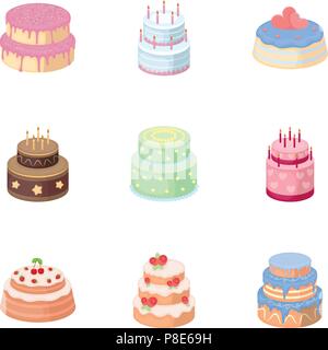 Cakes for the holidays. A set of different sweets. Beautifully decorated cakes and muffins.Cakes icon in set collection on cartoon style vector symbol Stock Vector