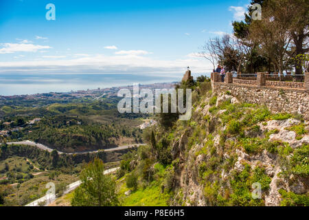 Ancient Arab wall, panoramic view and gardens. White Village of Mijas, Malaga province, Costa del Sol, Andalusia, Spain Europe Stock Photo