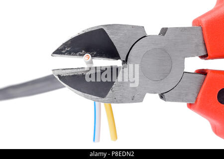 Nippers red handle Cuts the wire, clipping path, isolated on white background, isolated Stock Photo