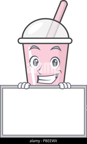 Grinning with board raspberry bubble tea character cartoon Stock Vector