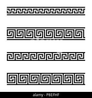 Seamless meander patterns on white background. Meandros, a decorative border, made of continuous lines, shaped into a repeated motif. Also Greek fret. Stock Photo