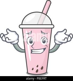 Grinning raspberry bubble tea character cartoon Stock Vector