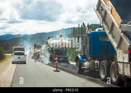 Road construction site in British Columbia Canada Stock Photo