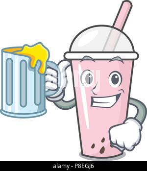 With juice raspberry bubble tea character cartoon Stock Vector