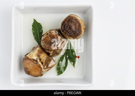 Artichokes in oil in white bowl Stock Photo