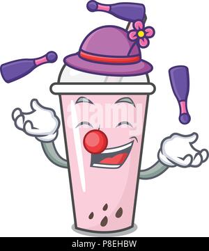 Juggling raspberry bubble tea character cartoon Stock Vector