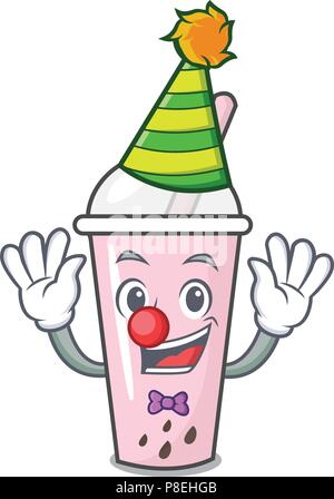 Clown raspberry bubble tea character cartoon Stock Vector