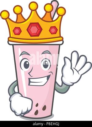 King raspberry bubble tea character cartoon Stock Vector