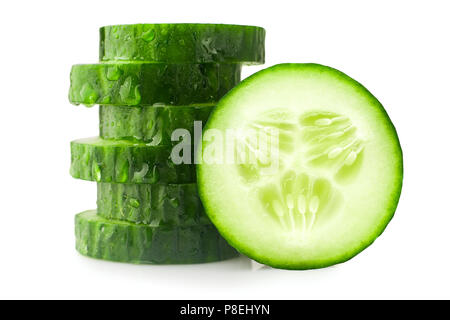 fresh juicy slice cucumber on a white background, isolated Stock Photo