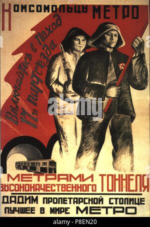 Metro's Comsomoltsy! Join the outing of the 17th party congress (Poster). Museum: State History Museum, Moscow. Stock Photo