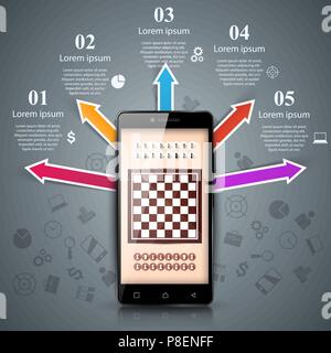 Sport, chess illustrtion. Smartphone business infographic. Stock Vector
