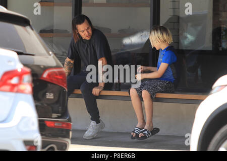 Pete Wentz and his son Bronx leave after having coffee in the Studio City neighbourhood of Los Angeles, California.  Featuring: Bronx Wentz, Pete Wentz Where: Los Angeles, California, United States When: 09 Jun 2018 Credit: WENN.com Stock Photo