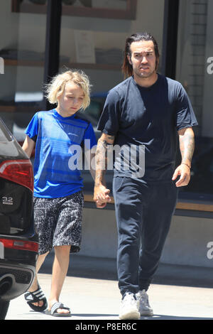 Pete Wentz and his son Bronx leave after having coffee in the Studio City neighbourhood of Los Angeles, California.  Featuring: Bronx Wentz, Pete Wentz Where: Los Angeles, California, United States When: 09 Jun 2018 Credit: WENN.com Stock Photo