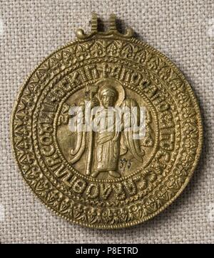 Amulet 'Chernihiv Grivna' of Prince Vladimir II Monomakh (Obverse: Archangel Michael. Reverse: Gorgon). Museum: State History Museum, Moscow. Stock Photo