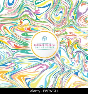 Abstract wavy striped colorful bright ink painted background. Marble texture. Vector illustration Stock Vector