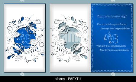 Russian drawing gzhel. Laser cutting. Greeting card with flowers ...