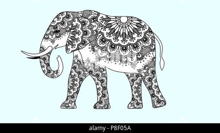 Indian beautiful elephant in zentangle ornament asian style. elephant mandala razukrashka Antistress Stock Vector